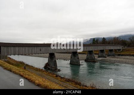 Vieux pont le long du Rhin entre Vaduz et Sevelen Banque D'Images