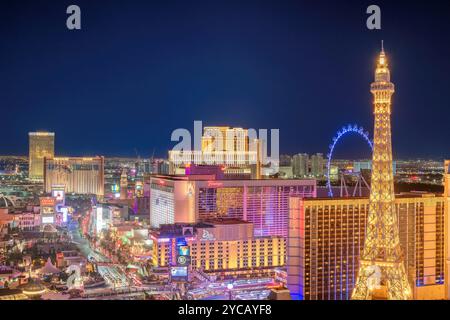 Vue aérienne de la bande de Las Vegas de nuit Banque D'Images