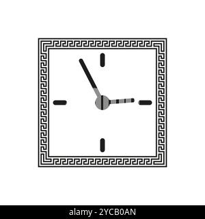Icône d'horloge carrée. Motif géométrique de bordure. Illustration vectorielle de pièce d'horlogerie. Illustration de Vecteur