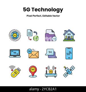 Révolutionnez vos conceptions avec nos icônes de réseau 5G inspirez l'innovation et véhiculez l'essence de la technologie de pointe à travers une collection organisée de Illustration de Vecteur