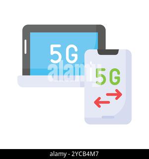 Icône de réseau 5G magnifiquement conçue dans un style à la mode, vecteur de technologie 5G. Illustration de Vecteur