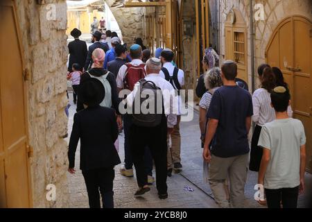 Un groupe de colons juifs activistes sous la protection de soldats israéliens effectue des raids pendant le festival juif des Tabernacles de Sukkot Un groupe de colons juifs activistes sous la protection de soldats israéliens effectue des raids pendant le festival juif des Tabernacles de Sukkot dans la vieille ville de Tabernacles Cisjordanie le 22 septembre 2024. Photo de Taha Abu Hussein apaimages Hébron Cisjordanie territoire palestinien 221024 Hébron TH 0024 Copyright : xapaimagesxTahaxAbuxHusseinxxapaimagesx Banque D'Images