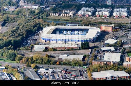 Une photo prise par drone de la ville de Leicester, East Midlands, Angleterre, montrant le stade de Leicester City Banque D'Images