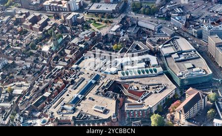 Une photo prise par drone du centre-ville de Leicester, East Midlands, Angleterre, Royaume-Uni Banque D'Images