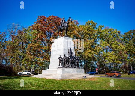 Gettysburg, Pennsylvanie, États-Unis – 19 octobre 2024 : le Mémorial du général Robert E. Lee Virginia sur le champ de bataille dans le parc militaire national de Gettysburg. Banque D'Images