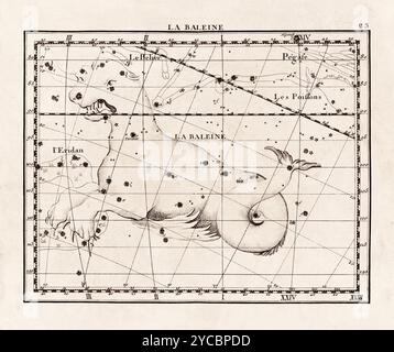 Illustration de constellation vintage du début du XVIIIe siècle. Une carte céleste détaillée mettant en valeur les étoiles et les constellations, magnifiquement rendue Banque D'Images