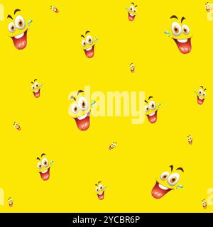 Fond transparent avec différentes expressions faciales. Visages de bande dessinée et emojis avec différentes expressions faciales modèle sans couture. Arrière-plan vectoriel Illustration de Vecteur