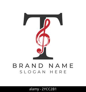 Lettre T initiale avec icône style de note musicale. Logo Alphabet T Music Illustration de Vecteur