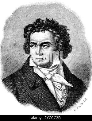 Ludwig van Beethoven (Bonn 1770-1827 Vienne), compositeur de symphinies, concertos pour violon, sonates pour piano, époque classique, illustration historique 1892 Banque D'Images