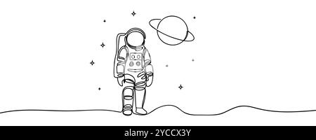 Un dessin au trait continu de cosmonaute ou astronaute. Illustration de Vecteur