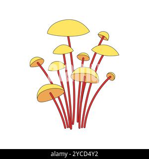 Champignon jaune psychédélique groovy, illustration vectorielle de bouquet d'agarics au miel hippie Illustration de Vecteur