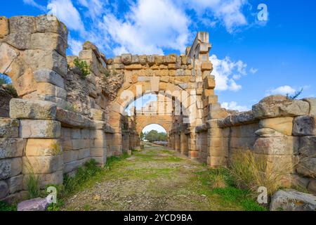 Porte voûtée de l'ancienne ville gréco-romaine de Tindari, zone archéologique de ​​Tindari, Tindari, Patti, Messine, Sicile, Italie Banque D'Images