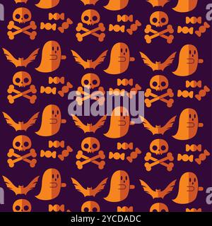 Fantôme d'Halloween, crâne et motif effrayant de bonbons, vecteur Illustration de Vecteur