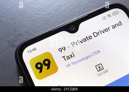 22 octobre 2024, Brésil. Dans cette illustration photo, le logo de l'application 99 est affiché sur l'écran d'un smartphone Banque D'Images