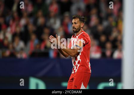 Gérone, ESP. 22 octobre 2024. GIRONA FC-SLOVAN BRATISLAVA 22 octobre 2024 Stuani (7) de Girona FC lors du match de phase de la Ligue des Champions 2024/25 de l'UEFA entre Girona FC et Slovan Bratislava au stade municipal de Montilivi à Gérone, Espagne. Crédit : Rosdemora/Alamy Live News Banque D'Images