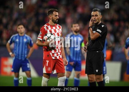 Gérone, ESP. 22 octobre 2024. GIRONA FC-SLOVAN BRATISLAVA 22 octobre 2024 Stuani (7) de Girona FC lors du match de phase de la Ligue des Champions 2024/25 de l'UEFA entre Girona FC et Slovan Bratislava au stade municipal de Montilivi à Gérone, Espagne. Crédit : Rosdemora/Alamy Live News Banque D'Images