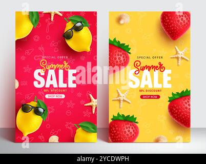 Design d'ensemble d'affiche vectorielle de vente d'été. Offre spéciale de texte de vente d'été 50% de remise promotionnelle collection de mise en page. Vente d'été d'illustration vectorielle Illustration de Vecteur
