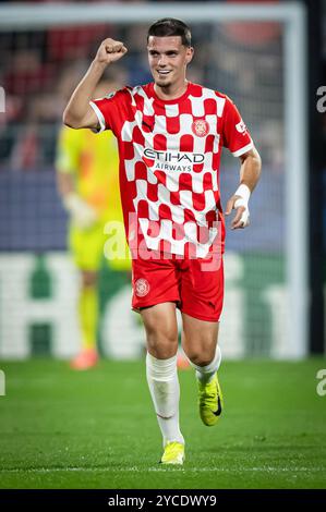 Barcelone, Espagne. 22 octobre 2024. Miguel Gutierrez (Girona FC) fait un geste lors du match de Ligue des Champions de l'UEFA entre Girona FC et Slovan Bratislava à l'Estadi Municipal de Montilivi. Score final : Girona FC 2;0 Slovan Bratislava crédit : SOPA images Limited/Alamy Live News Banque D'Images