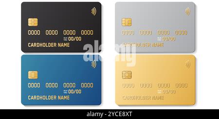 Carte de crédit en plastique avec puce emv. Paiement sans contact. Carte bancaire NFC. Illustration de Vecteur