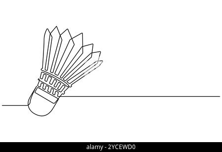 Une seule ligne continue de badminton pour le thème sportif isolé sur fond blanc. Badminton volant une ligne optimisée Dessin au trait continu Illustration de Vecteur