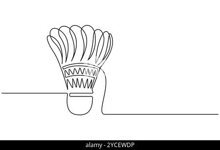 Une seule ligne continue de badminton pour le thème sportif isolé sur fond blanc. Badminton volant une ligne optimisée Dessin au trait continu Illustration de Vecteur