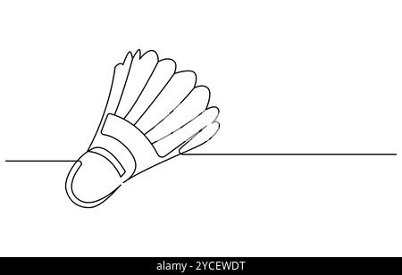 Une seule ligne continue de badminton pour le thème sportif isolé sur fond blanc. Badminton volant une ligne optimisée Dessin au trait continu Illustration de Vecteur
