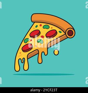 Adorable Pizza Cartoon Icon illustration vectorielle - concept de restauration rapide dans un style plat Illustration de Vecteur