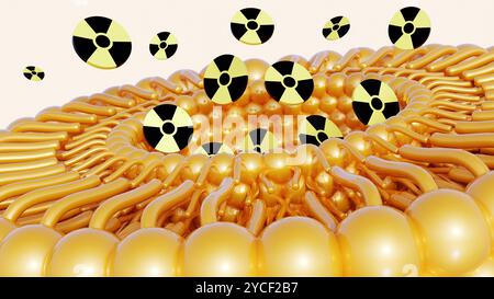 rendu 3d du liposome et symbole radioactif. ils ont un potentiel dans les applications médicales, en particulier dans l'imagerie et la thérapie ciblée. Banque D'Images