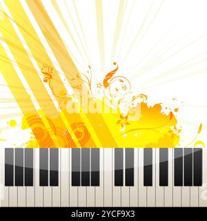 Illustration de touches de piano sur abstract floral grunge background Banque D'Images