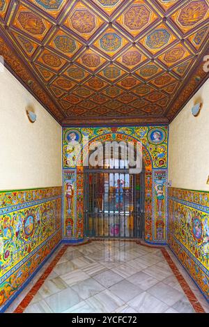 Séville, Espagne - 08 juin 2017 : des photos ont été prises dans l'entrée principale (porche) de l'ancienne maison de Séville. Espagne. Banque D'Images