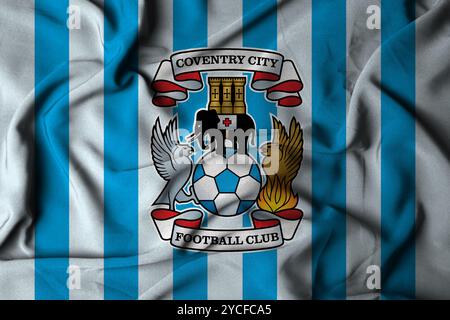 Pringsewu, lampung 23 octobre 2024 ; Coventry football club, focus sélectif drapeau logo texture fond premier League élimination championnat. Banque D'Images