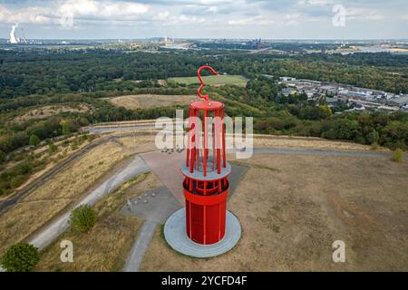 Lampe minière Das Geleucht sur la pointe du déblai de Rheinpreußen à Moers vu des airs, Rhénanie du Nord-Westphalie, Allemagne, Europe Banque D'Images