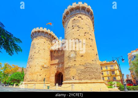 Torres de Quart (Torres de Quart) est l'une des 12 portes qui faisaient partie de l'ancien mur de la ville, de la ville de Valence. Banque D'Images