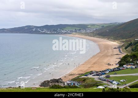 Woolacombe Beach depuis le promontoire près de Baggy point, North Devon, Angleterre Banque D'Images