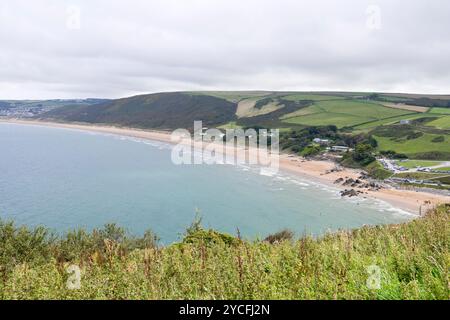 Woolacombe Beach depuis le promontoire près de Baggy point, North Devon, Angleterre Banque D'Images