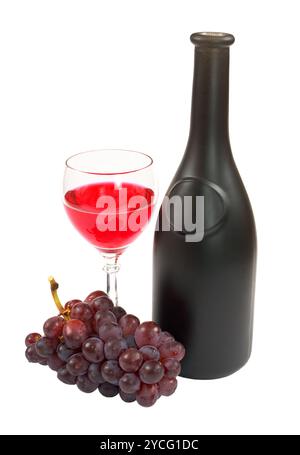 Bouteille, verre et raisins Banque D'Images