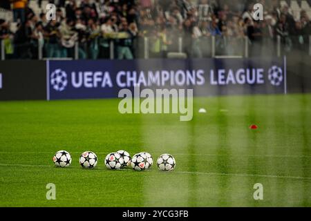 Torino, Italie. 22 octobre 2024. Logo UCL et ballon lors du match de football de l'UEFA Champions League, entre la Juventus et Stuttgart au stade Allianz de Turin, dans le nord-ouest de l'Italie - mardi 22 octobre 2024. Sport - Football (photo de Marco Alpozzi/Lapresse) crédit : LaPresse/Alamy Live News Banque D'Images