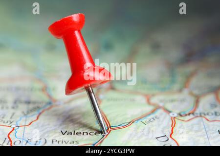 Valence, France épingler sur la carte Banque D'Images