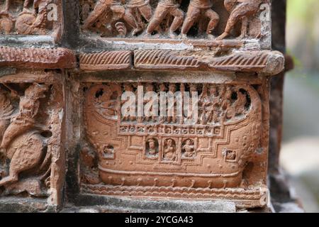 Panneau en terre cuite du Jora Mandir. Baidyapur. Burdwan oriental, Bengale occidental, Inde. Banque D'Images