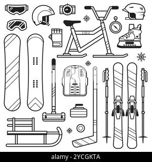 Ensemble d'équipements pour sports et activités d'hiver Illustration de Vecteur