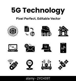 Révolutionnez vos conceptions avec nos icônes de réseau 5G inspirez l'innovation et véhiculez l'essence de la technologie de pointe à travers une collection organisée de Illustration de Vecteur