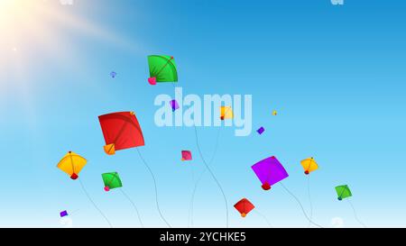 Heureux Makar Sankranti fond d'écran avec chaîne de cerf-volant coloré pour le festival de l'Inde. conception d'illustration vectorielle abstraite. Éléments de design Makar Sankranti Illustration de Vecteur