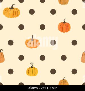 Motif Halloween à pois sans couture avec citrouilles aquarelle. Motif papier d'emballage Illustration de Vecteur
