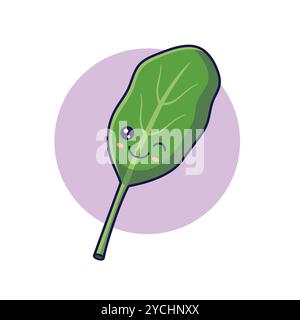 Concept d'herbes fraîches. Mignon personnage de feuille d'épinard Kawaii. Illustration d'icône de dessin animé vectoriel. Caractère épinard. Illustration de Vecteur