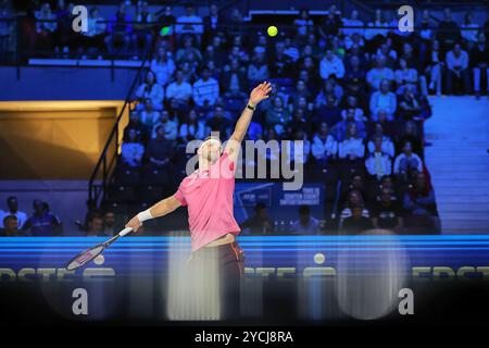 Vienne, Autriche. 23 octobre 2024. GRIGOR DIMITROV, de Bulgarie, sert lors de son match contre le Chinois Z. Zhang au tournoi de tennis masculin Erste Bank Open ATP500. (Crédit image : © Mathias Schulz/ZUMA Press Wire) USAGE ÉDITORIAL SEULEMENT! Non destiné à UN USAGE commercial ! Banque D'Images