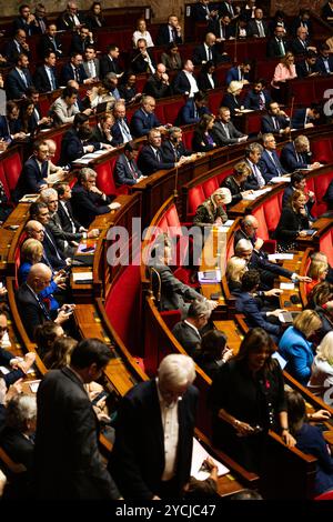 Paris, France. 22 octobre 2024. Vue d'ensemble à l'Assemblée nationale lors de la séance des questions au gouvernement, à Paris. Une séance hebdomadaire d'interrogation du gouvernement français a lieu à l'Assemblée nationale au Palais Bourbon. (Photo de Telmo Pinto/SOPA images/SIPA USA) crédit : SIPA USA/Alamy Live News Banque D'Images