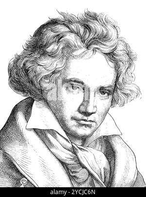 Dessin de Ludwig van Beethoven, 1854 - Emil Eugen Sachse (1828-1887) Banque D'Images