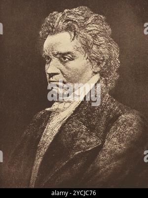 Portrait de Ludwig van Beethoven, Theodor von Frimmel 1912 (image pixellisée, tirée d'une page de livre) Banque D'Images