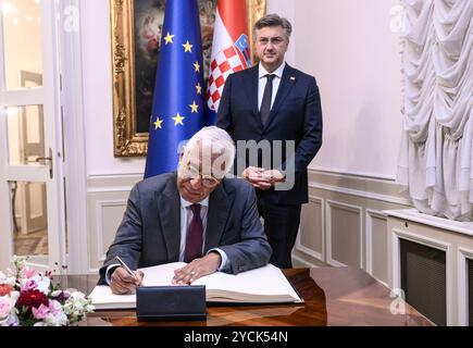 Zagreb, Croatie. 23 octobre 2024. Le premier ministre croate Andrej Plenkovic a reçu le président nouvellement élu du Conseil européen, António Costa, en visite officielle, à Zagreb, en Croatie, le 23 octobre 2024. Photo : Josip Regovic/PIXSELL crédit : Pixsell/Alamy Live News Banque D'Images