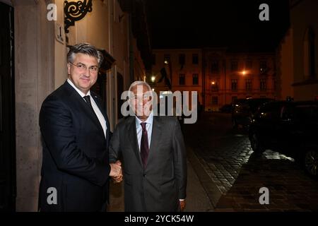 Zagreb, Croatie. 23 octobre 2024. Le premier ministre croate Andrej Plenkovic a reçu le président nouvellement élu du Conseil européen, António Costa, en visite officielle, à Zagreb, en Croatie, le 23 octobre 2024. Photo : Josip Regovic/PIXSELL crédit : Pixsell/Alamy Live News Banque D'Images